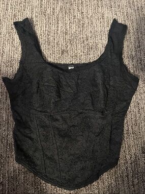 Black Lace Scoop Neck Women's Top PINK